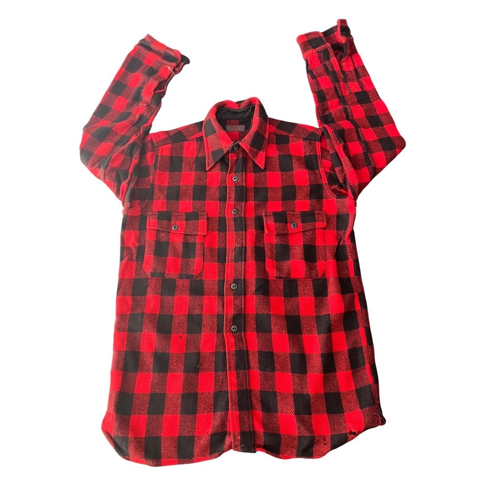 Vintage Sportclad J.C. Penney Buffalo Plaid Wool Flannel Shirt Red Black L 1008